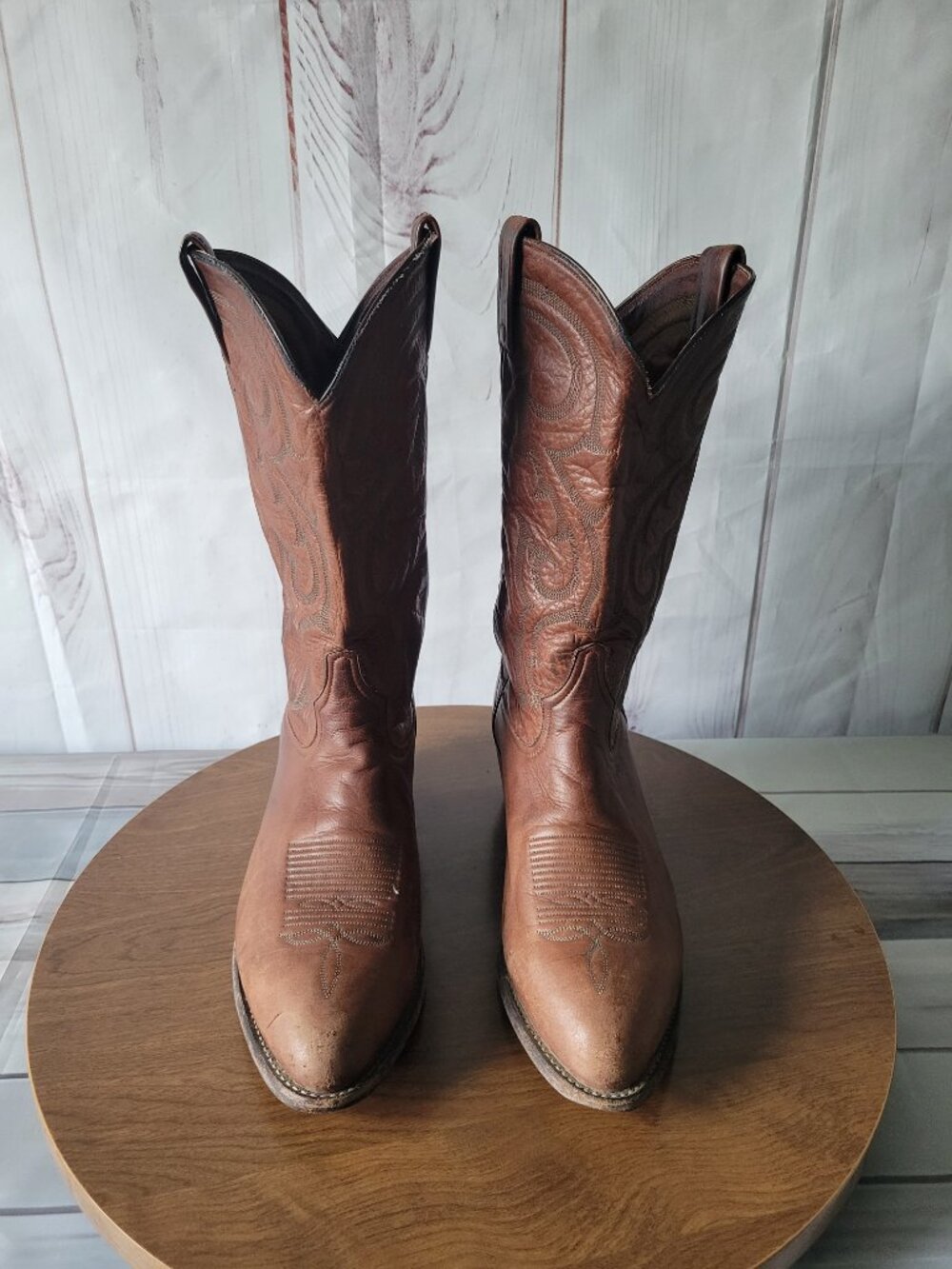 Tony Lama Men’s Sz10.5 Brown Leather Western Boots, High-quality Leather Pull-on - Picture 2 of 14